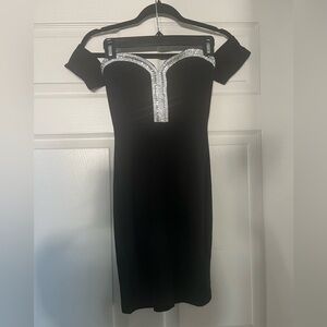 XS rhinestone black off the shoulder little black dress LBD sweetheart charlotte